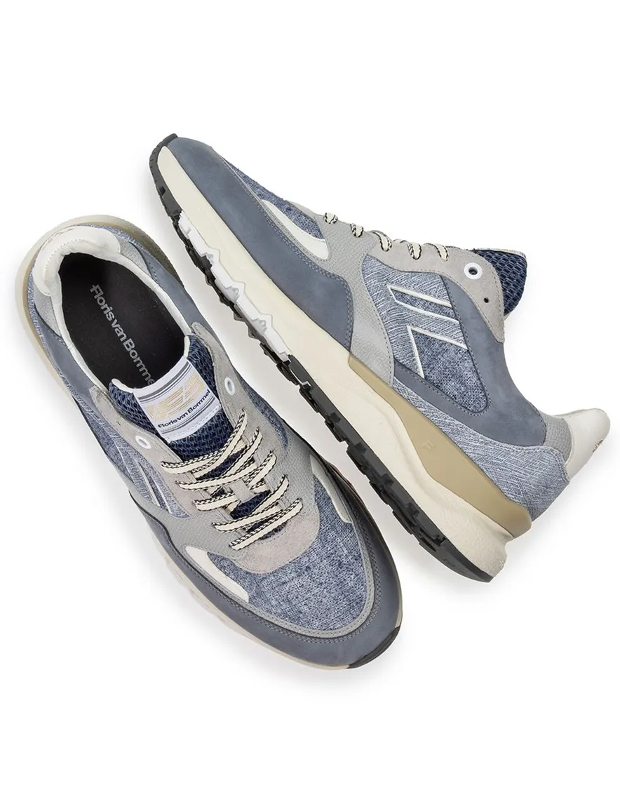 Sneaker Van Bommel blauw leer geprint met stoere zool