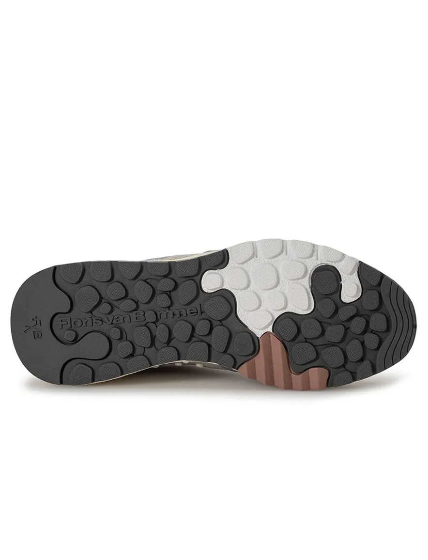 Blauwe Van Bommel sneaker leer met print en robuuste zool