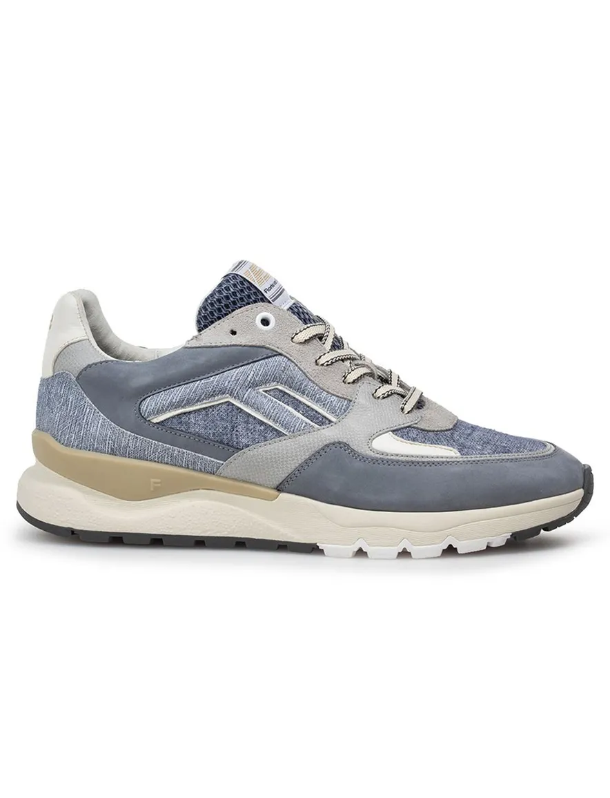 Blauwe Van Bommel sneaker leer met print en robuuste zool