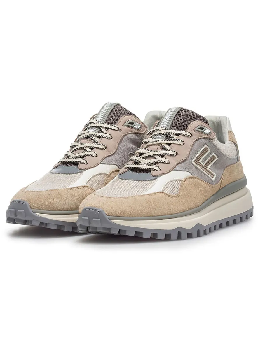 Bruine Van Bommel sneaker textiel met print en zachte zool