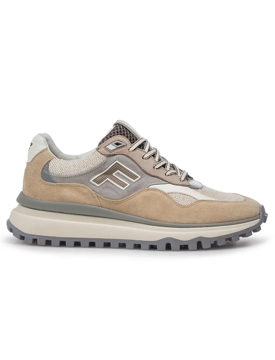 Bruine Van Bommel sneaker textiel met print en zachte zool