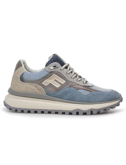 Floris van Bommel Sneaker Van Bommel blauw textiel geprint met lichte zool