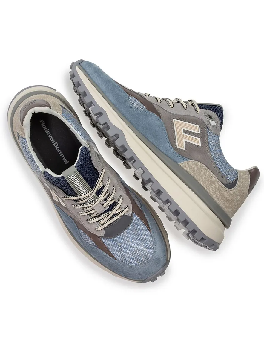 Sneaker Van Bommel blauw textiel geprint met lichte zool