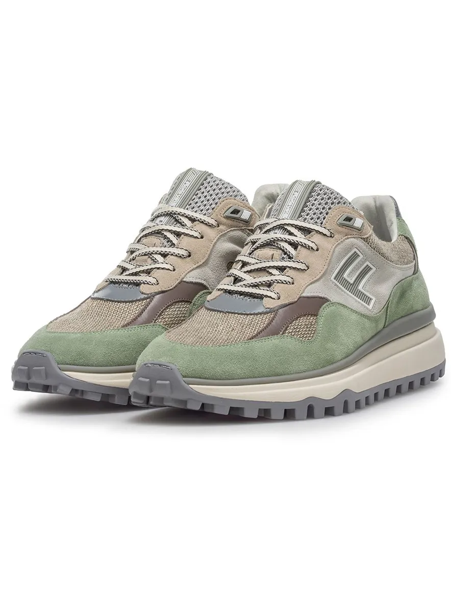 Groene Van Bommel sneaker textiel met print en comfort