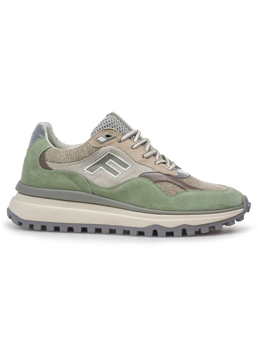 Sportieve Van Bommel sneaker groen textiel met print