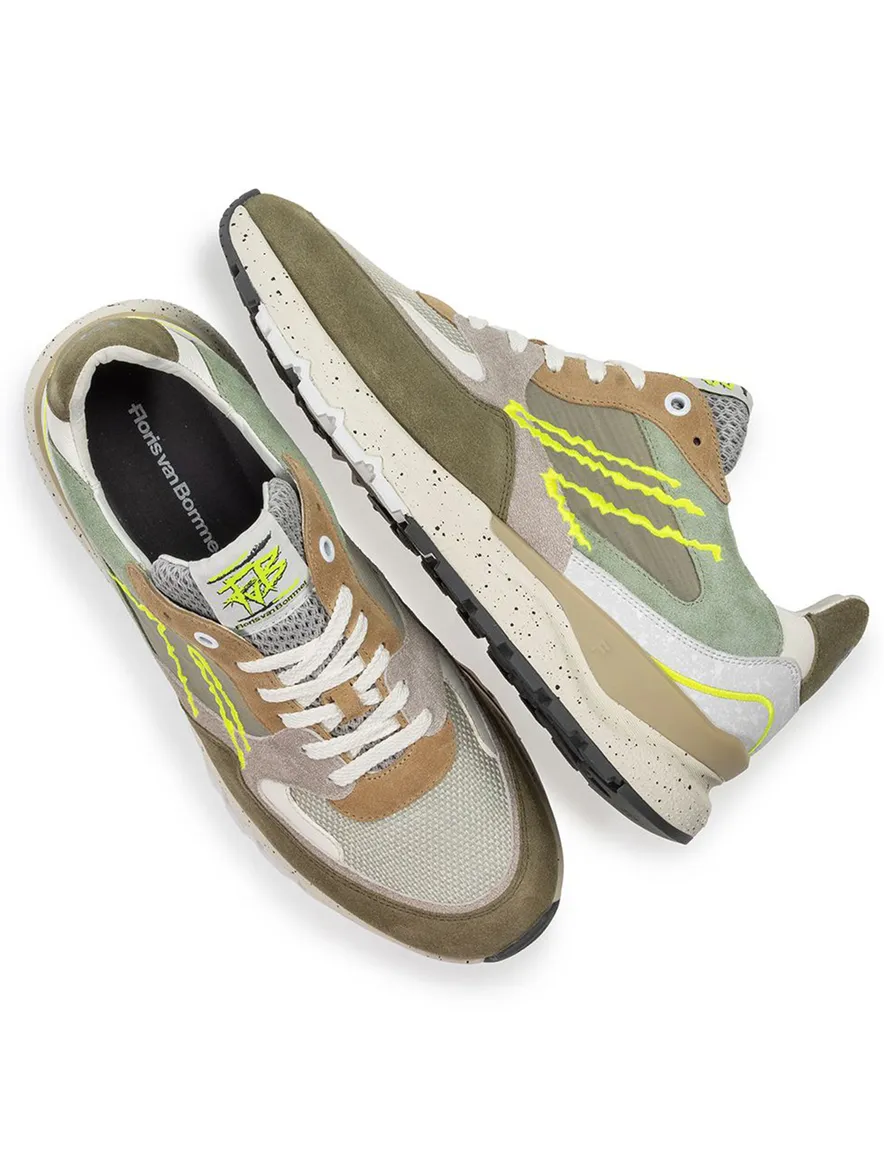 Sneaker Van Bommel olijfgroen textiel geprint met zool