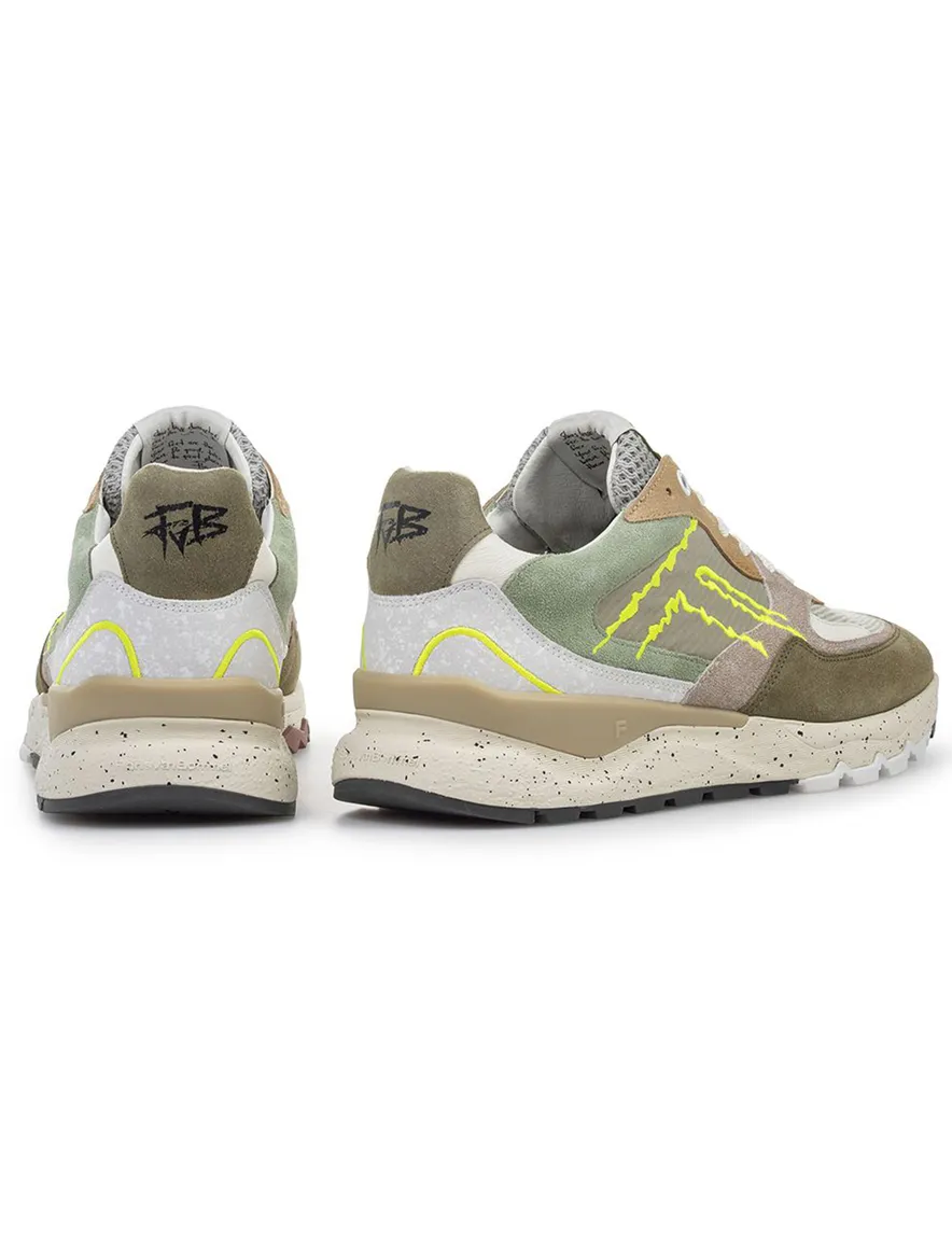 Sneaker Van Bommel olijfgroen textiel geprint met zool