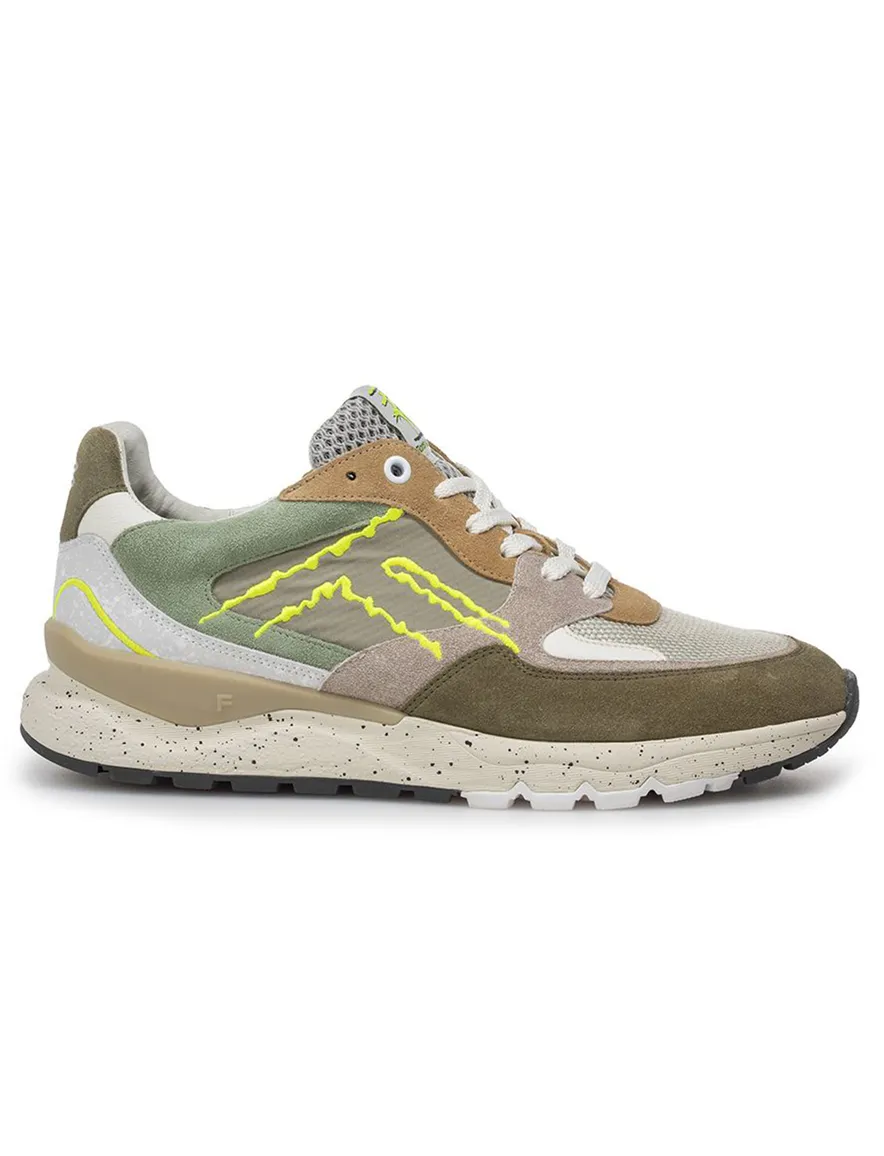 Sneaker Van Bommel olijfgroen textiel geprint met zool