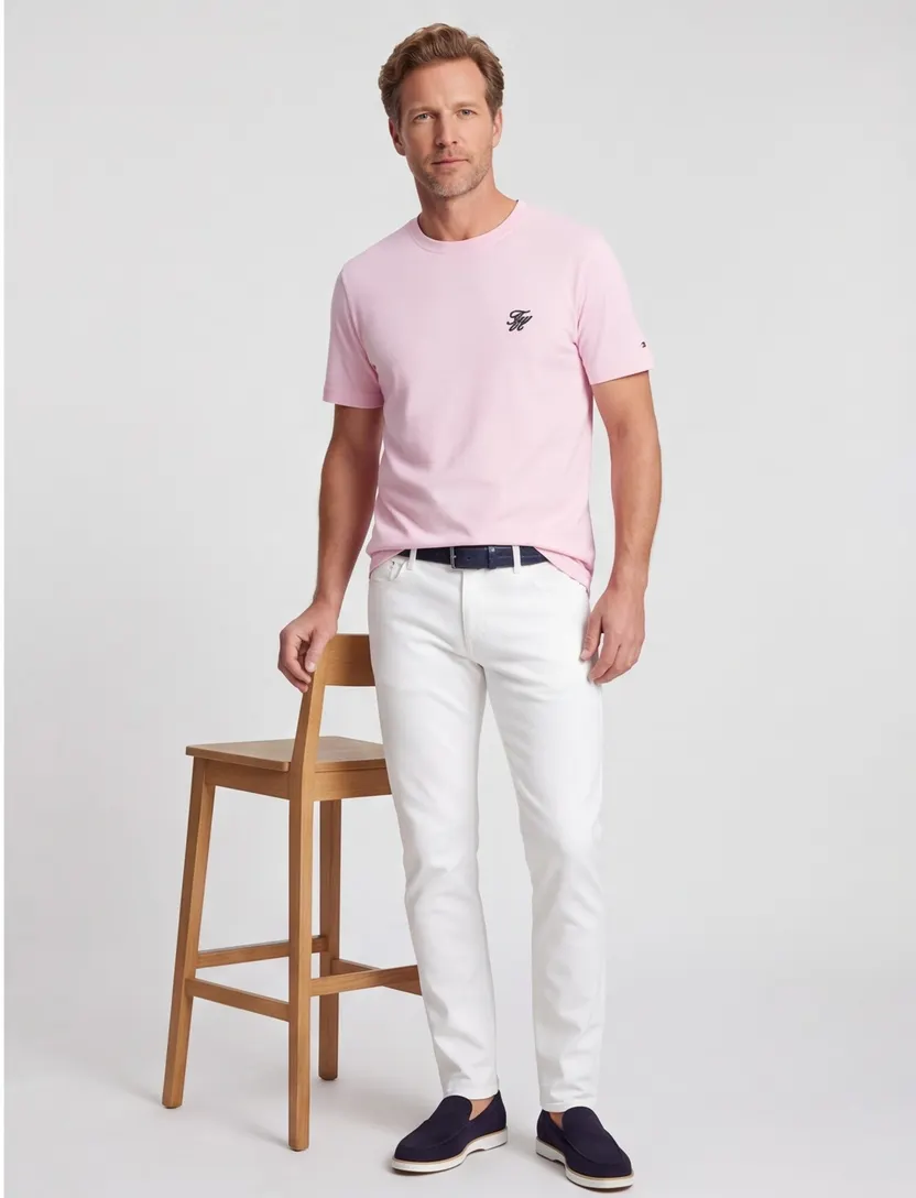T-shirt Tommy Hilfiger Big & Tall roze effen katoen