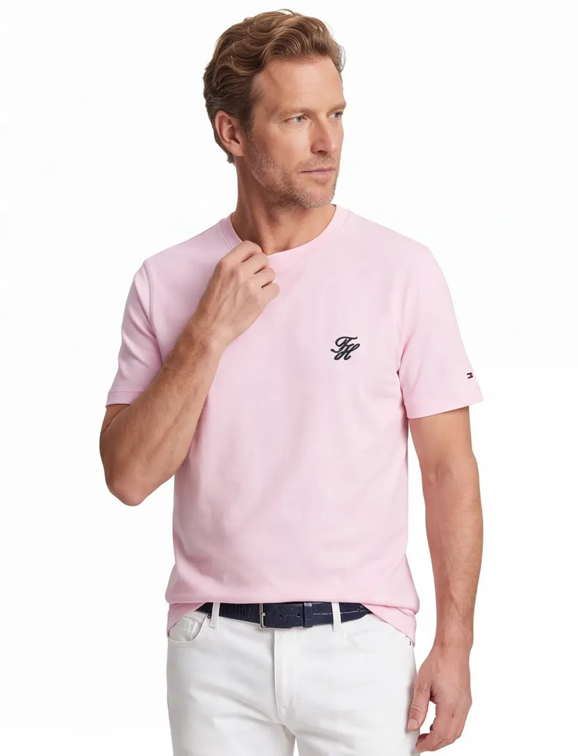 T-shirt Tommy Hilfiger Big & Tall roze effen katoen