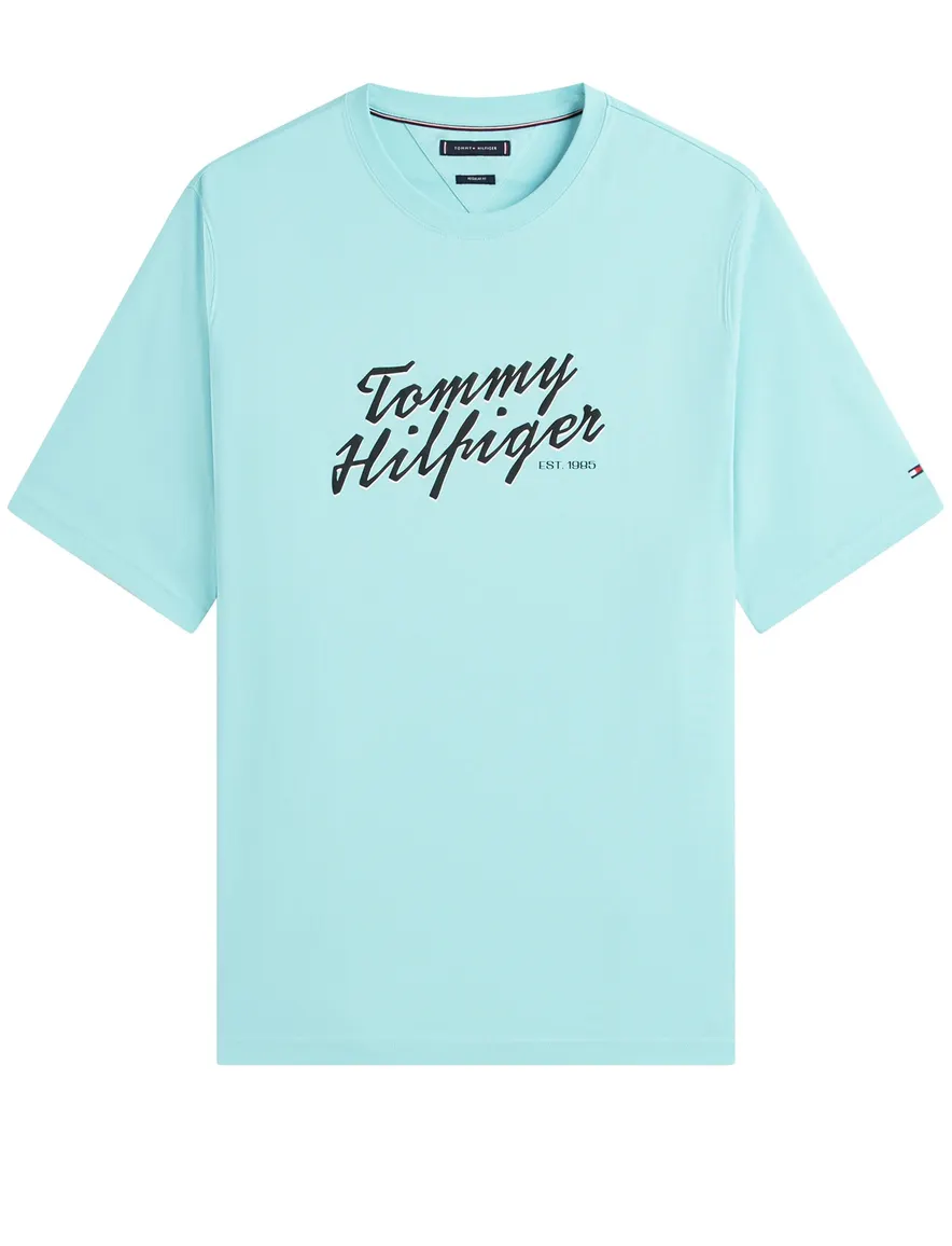 Tommy Hilfiger T-shirt ronde hals met opdruk lichtblauw