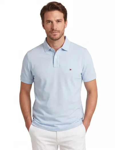 Tommy Hilfiger Tommy hilfiger big & tall poloshirt lichtblauw pique