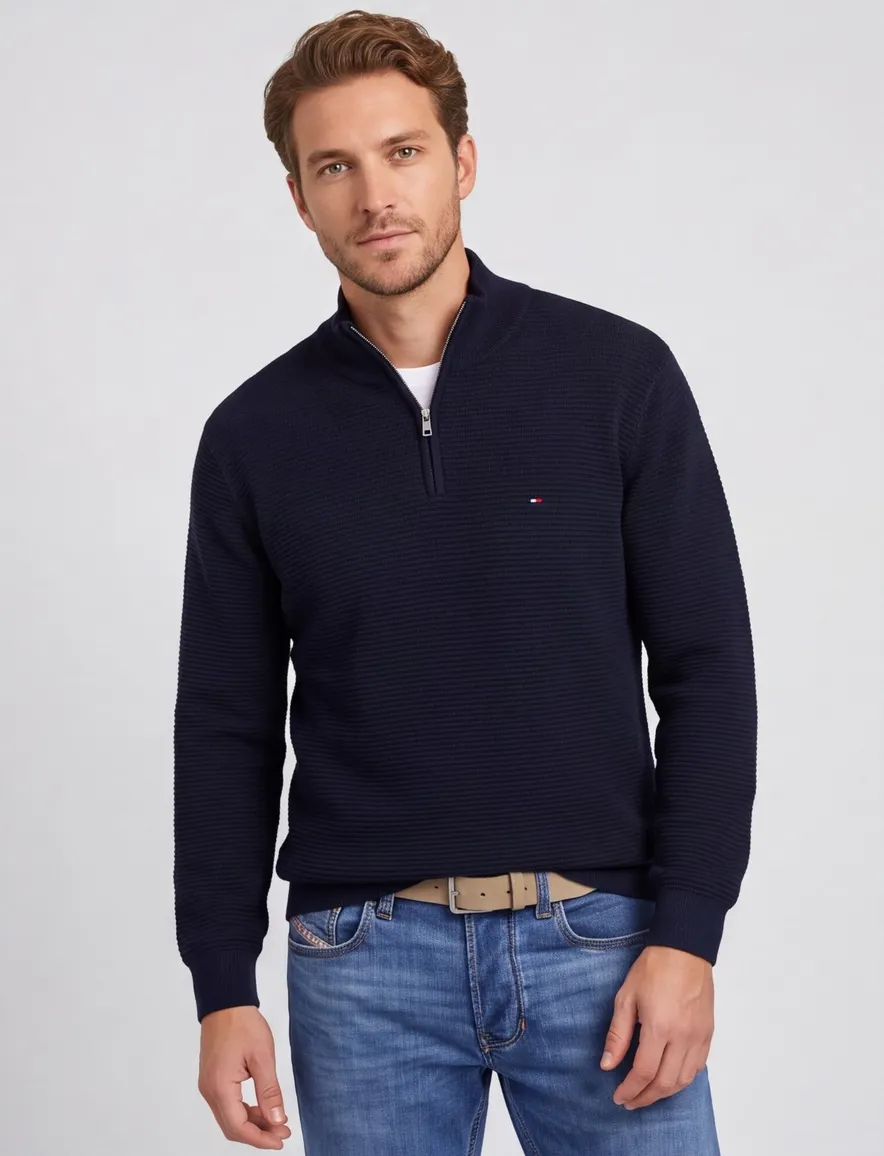 Tommy Hilfiger half zip trui donkerblauw Plus Size