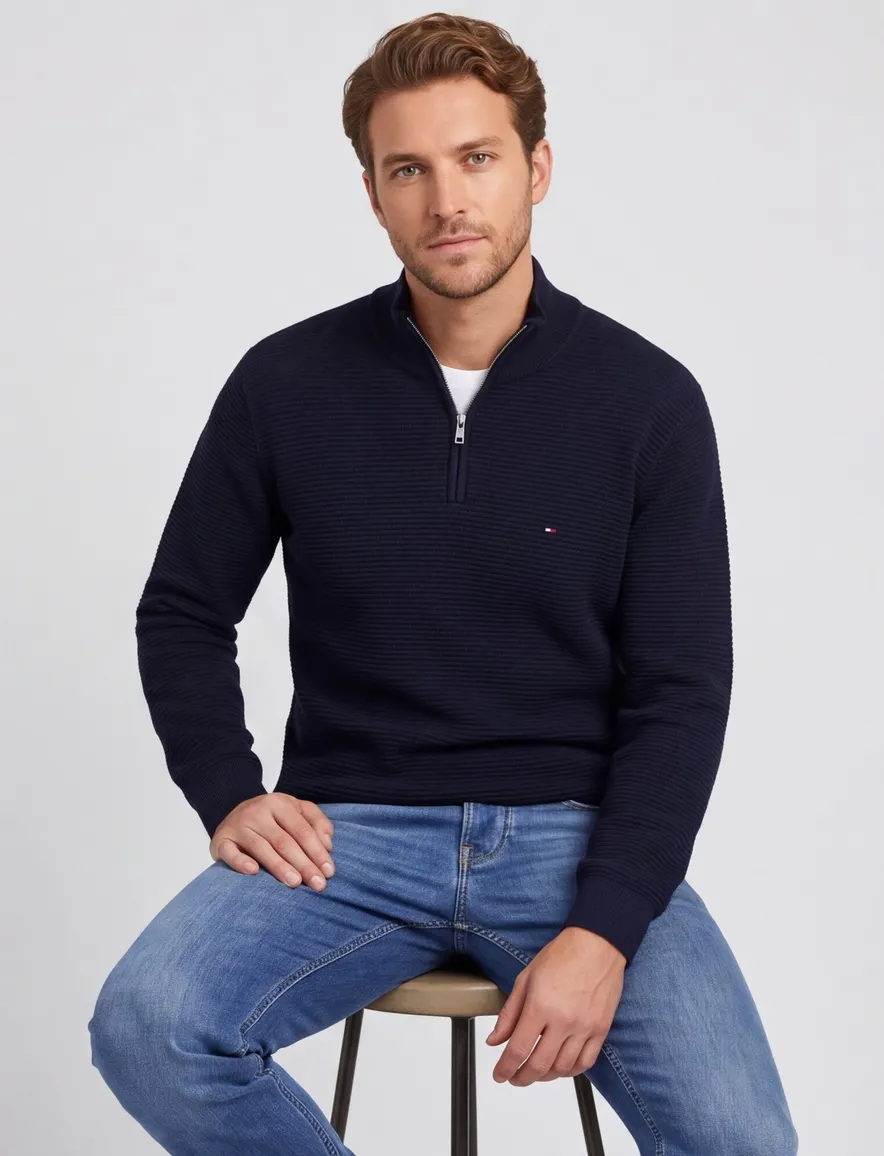 Tommy Hilfiger half zip trui donkerblauw Plus Size