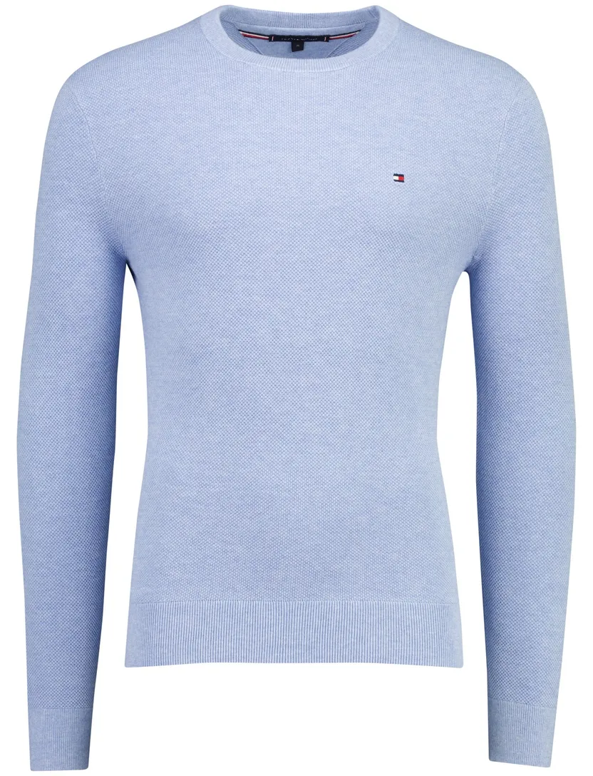 lichtblauw structuur trui Tommy Hilfiger ronde hals gemêleerd