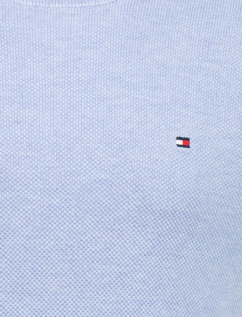 lichtblauw structuur trui Tommy Hilfiger ronde hals gemêleerd
