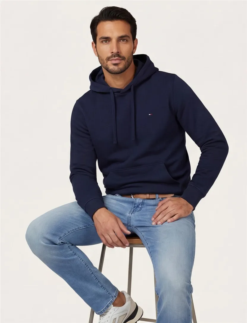 Hoodie Tommy Hilfiger navy buidelzak capuchon normale fit