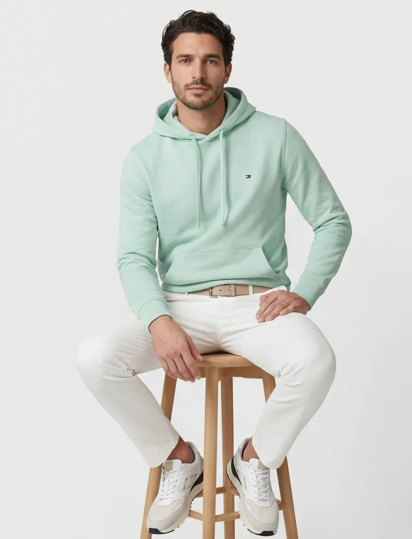 Casual hoodie met trekkoord en ribboord mint Tommy Hilfiger