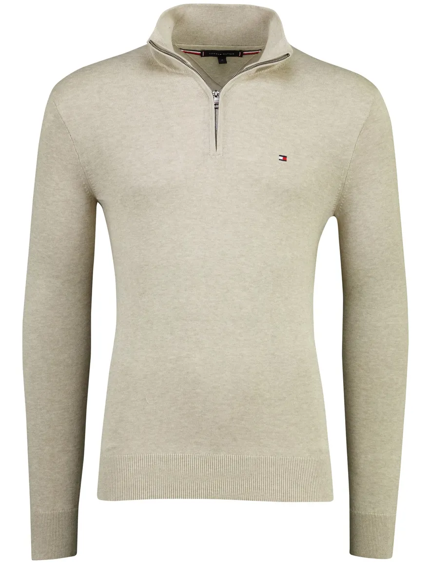 Tommy Hilfiger Half zip trui beige gemeleerd