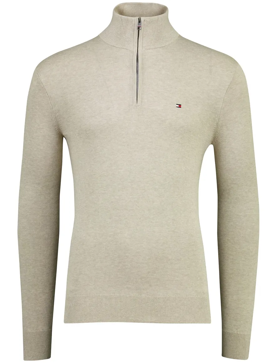 Tommy Hilfiger Half zip trui beige gemeleerd