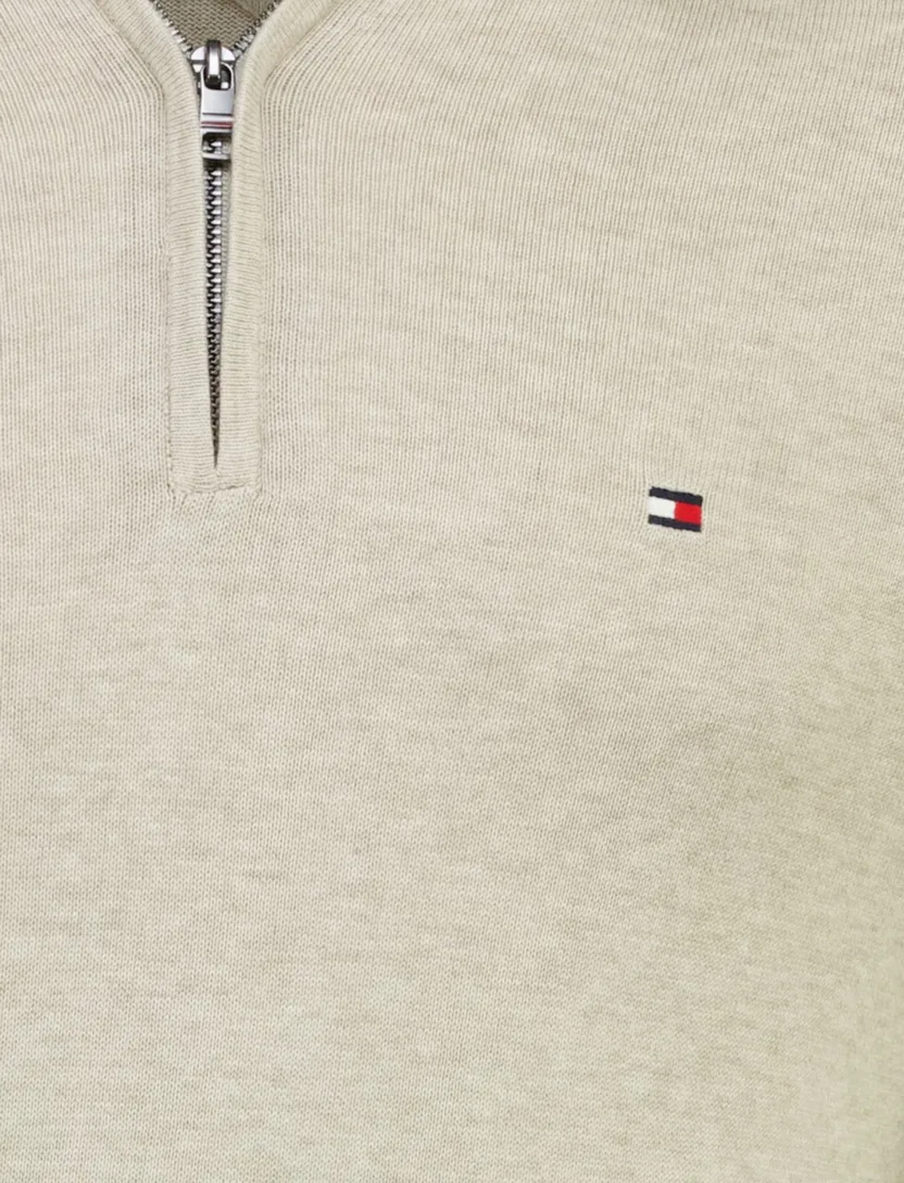 beige gemêleerd trui Tommy Hilfiger half-zip 100% katoen