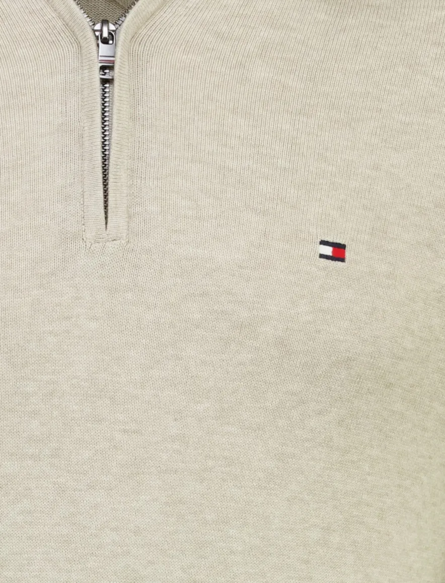 Tommy Hilfiger Half zip trui beige gemeleerd