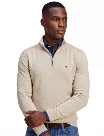 Tommy Hilfiger trui half-zip Tommy Hilfiger beige gemêleerd