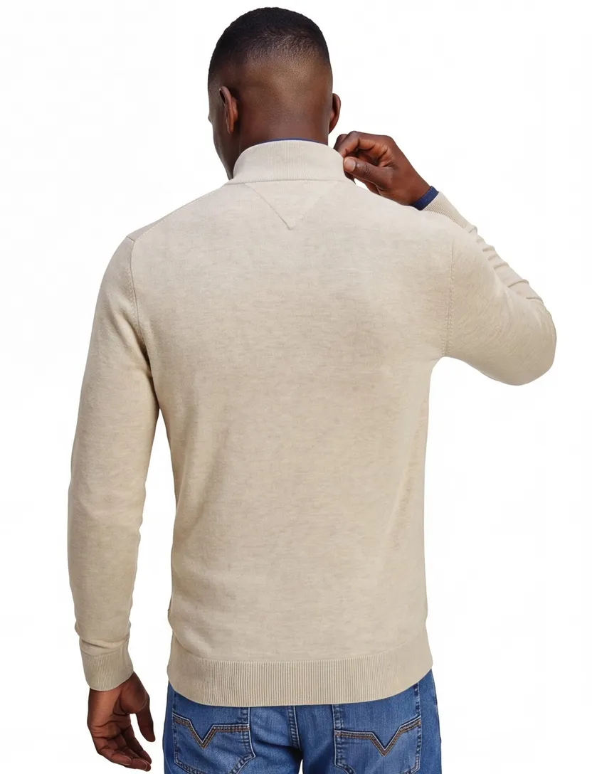 beige gemêleerd trui Tommy Hilfiger half-zip 100% katoen