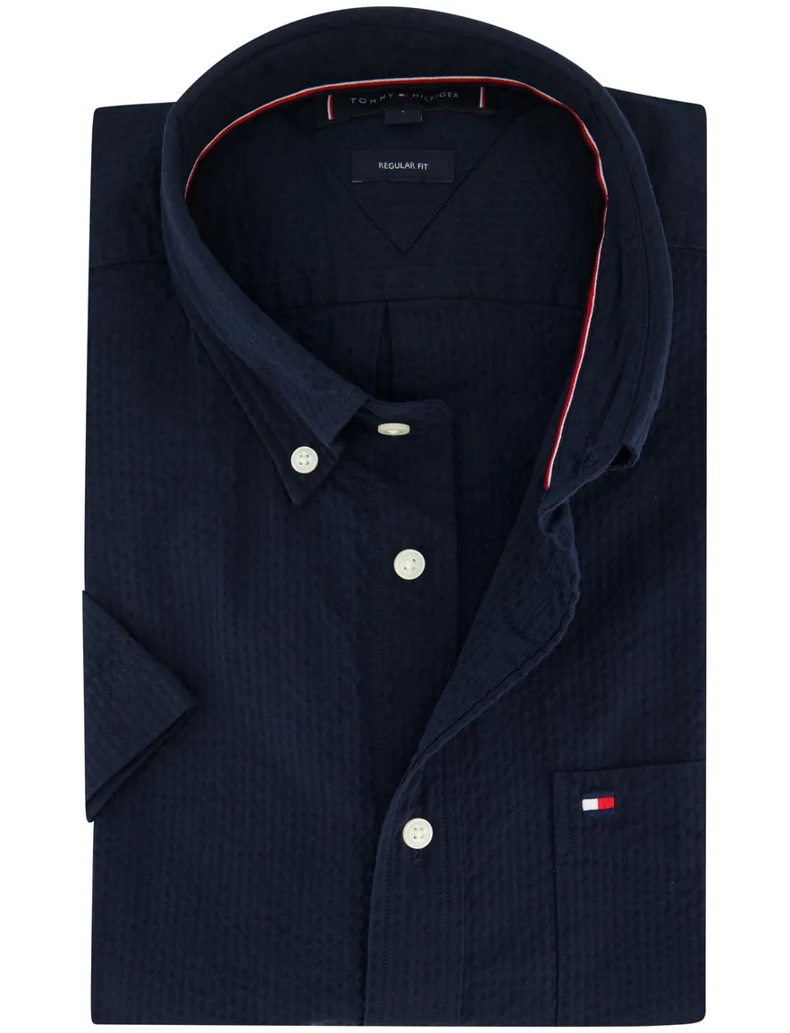 Tommy Hilfiger overhemd korte mouw donkerblauw
