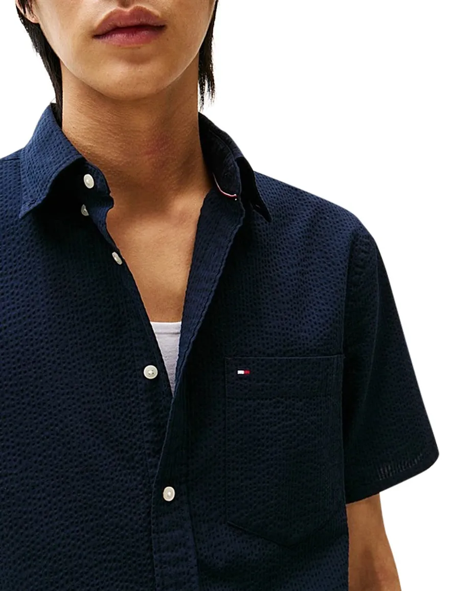 Tommy Hilfiger overhemd korte mouw donkerblauw