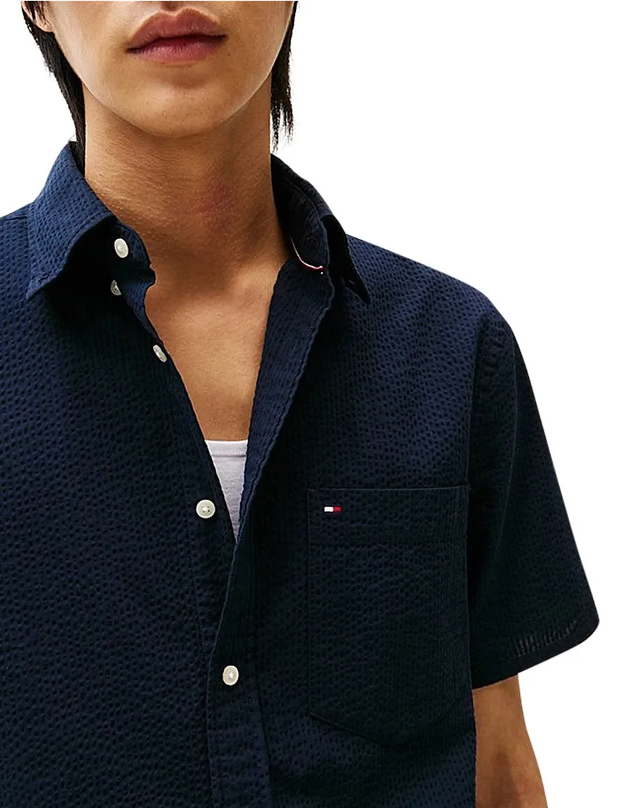 Tommy Hilfiger overhemd korte mouw navy gestreept