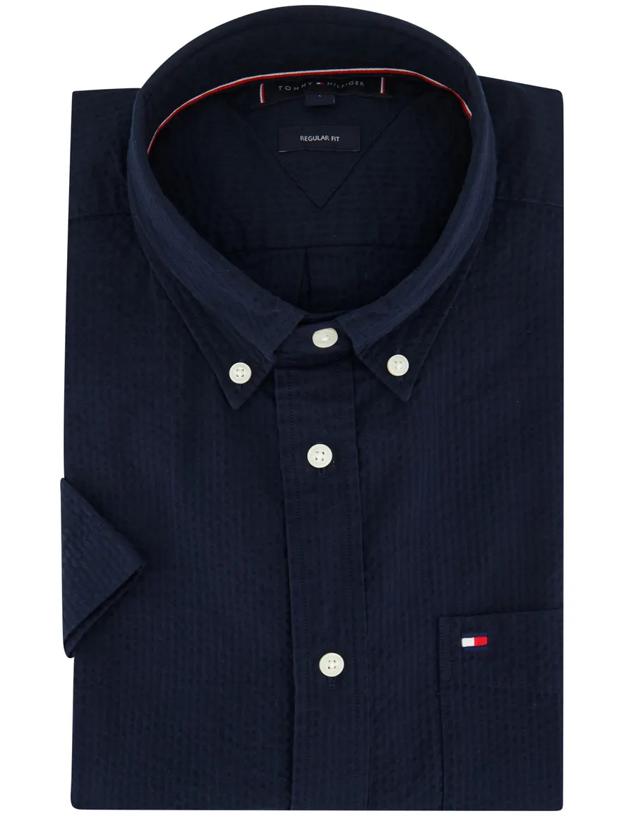 Tommy Hilfiger overhemd korte mouw navy gestreept