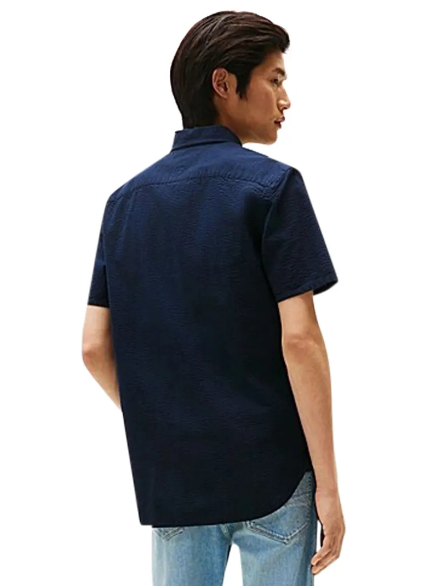 Tommy Hilfiger overhemd korte mouw navy gestreept