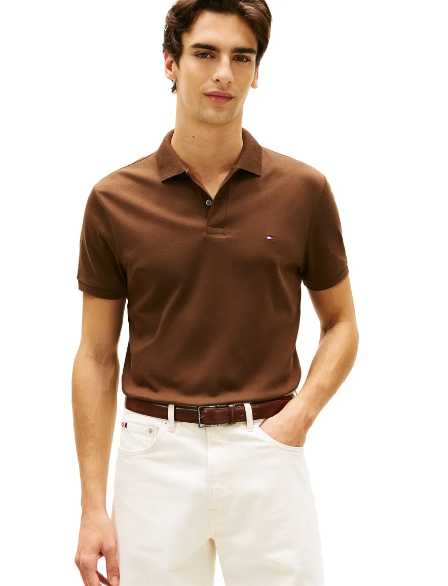 Bruin poloshirt Tommy Hilfiger Regular Fit effen
