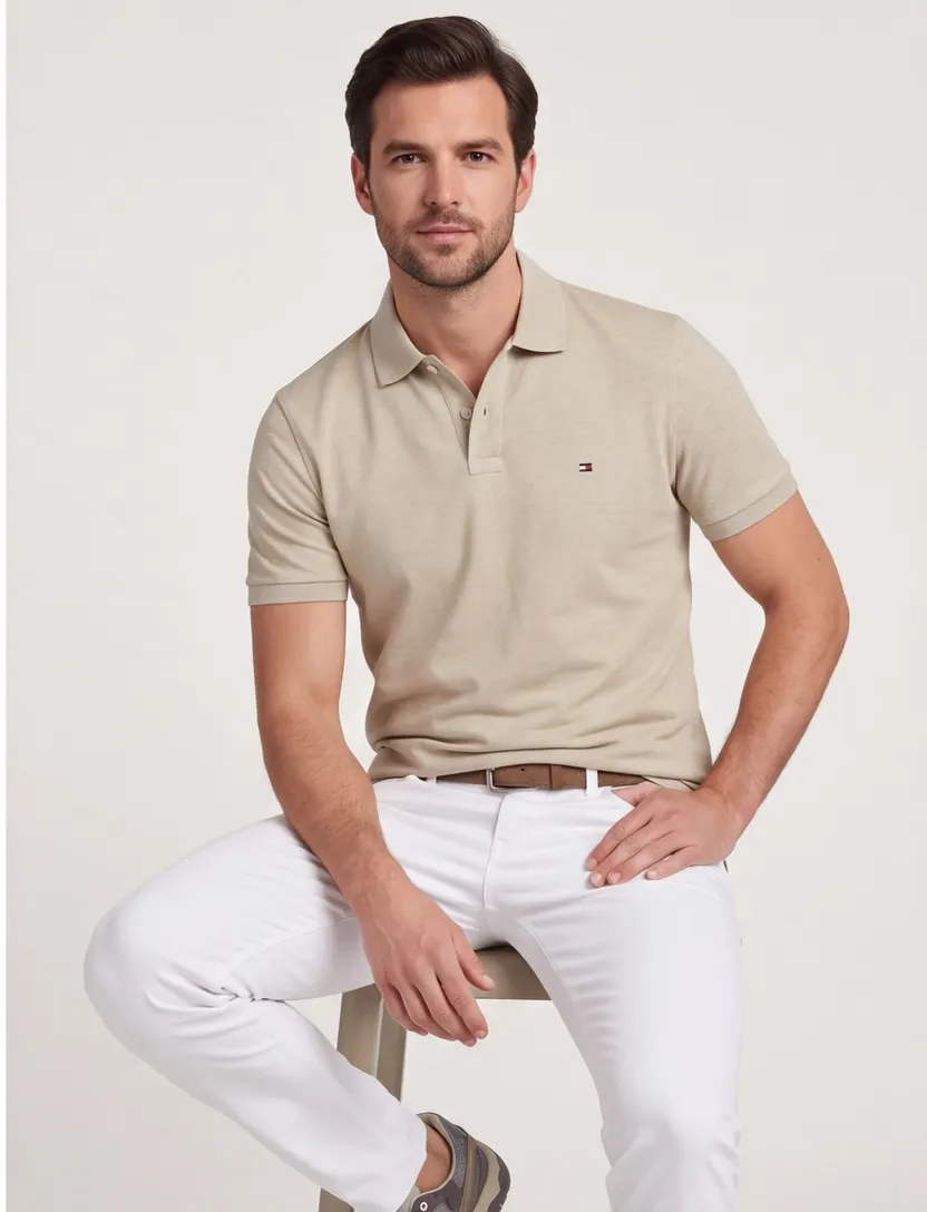 Poloshirt Tommy Hilfiger creme gemêleerd