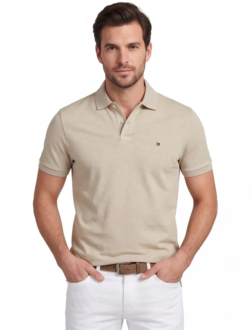 Poloshirt Tommy Hilfiger creme gemêleerd