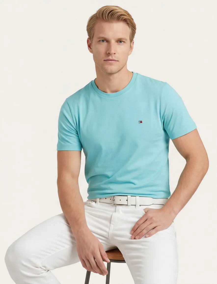 Tommy Hilfiger regular fit t-shirt turquoise met logo