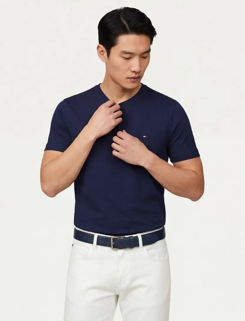 T-shirt ronde hals donkerblauw regular fit tommy hilfiger