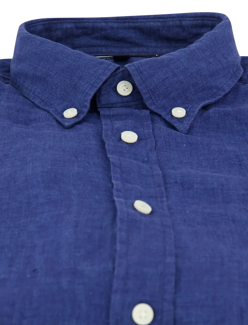 100% linnen overhemd button-down collar Tommy Hilfiger kobaltblauw