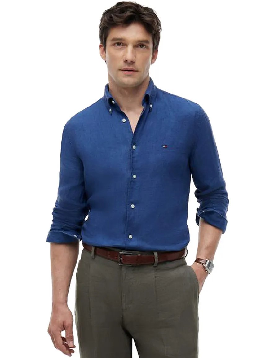 Tommy Hilfiger linnen overhemd blauw