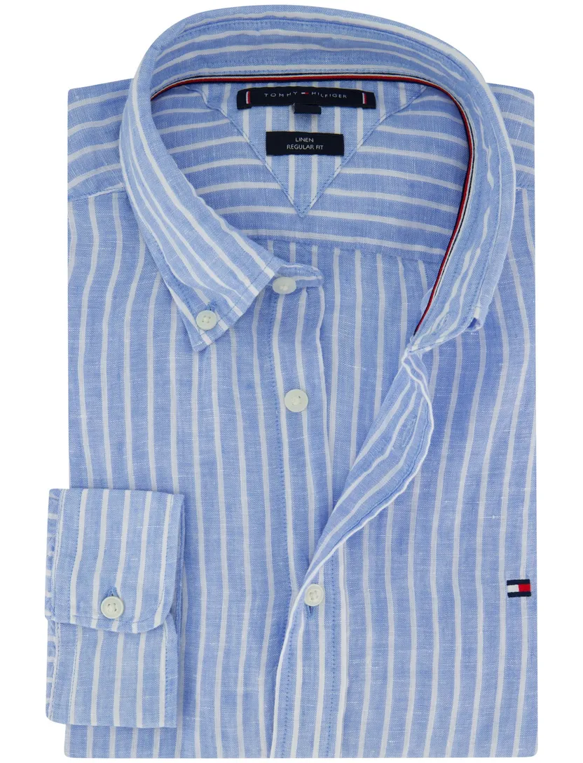 overhemd gestreept blauw Tommy Hilfiger linnen button-down collar