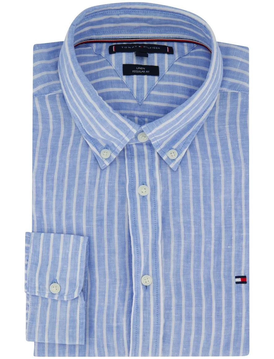 Tommy Hilfiger overhemd blauw linnen strepen