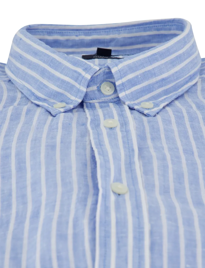 overhemd gestreept blauw Tommy Hilfiger linnen button-down collar