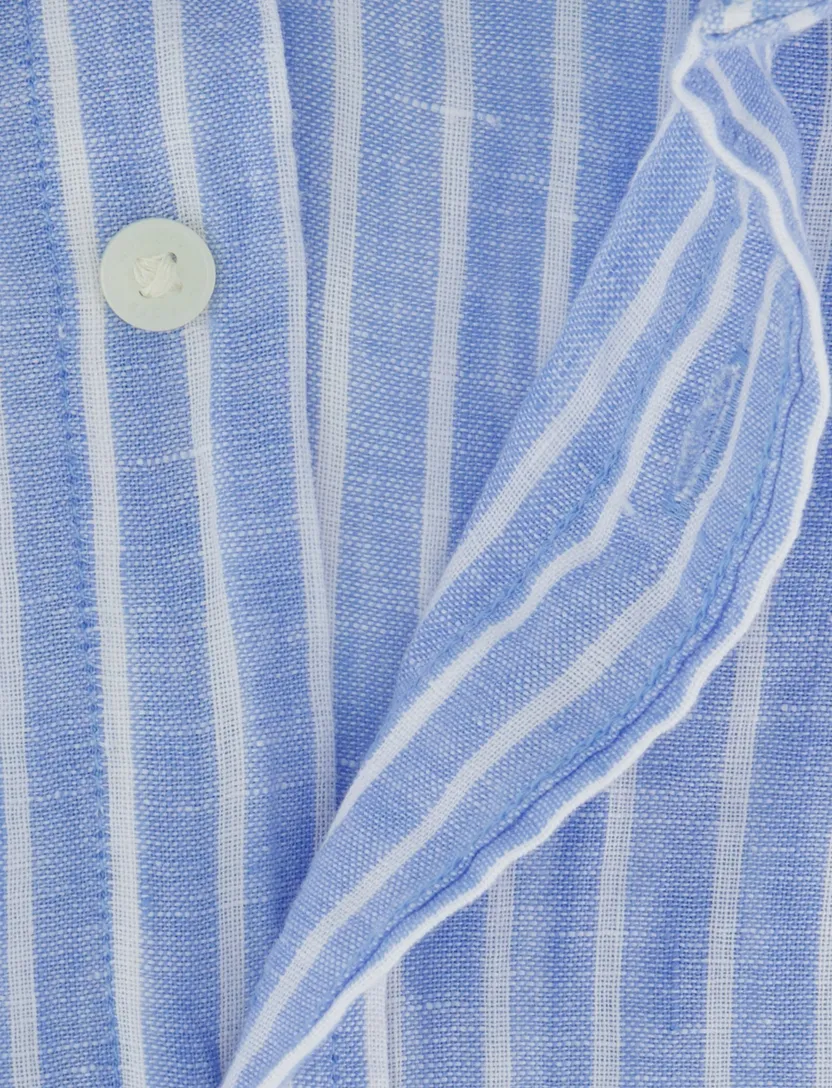 overhemd gestreept blauw Tommy Hilfiger linnen button-down collar