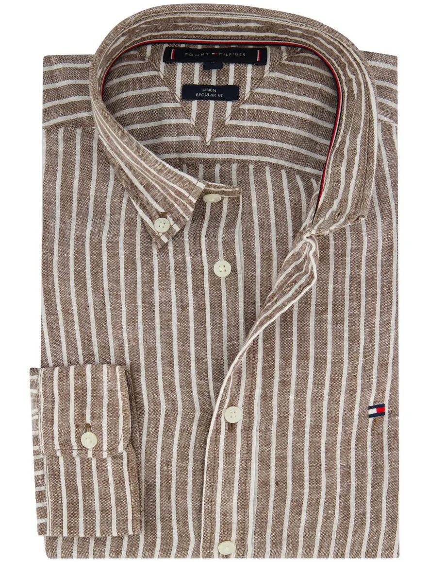 Tommy Hilfiger Regular Fit overhemd bruin linnen