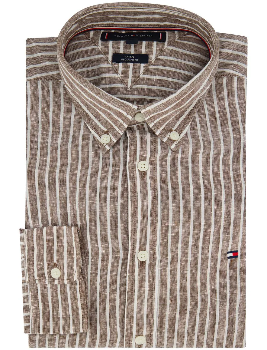 Tommy Hilfiger Regular Fit overhemd bruin linnen