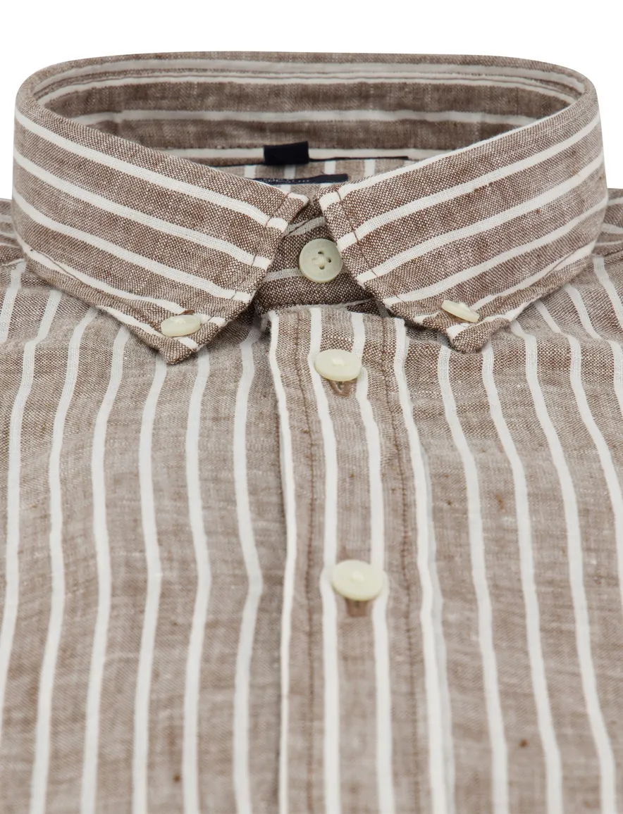 Tommy Hilfiger Regular Fit overhemd bruin linnen