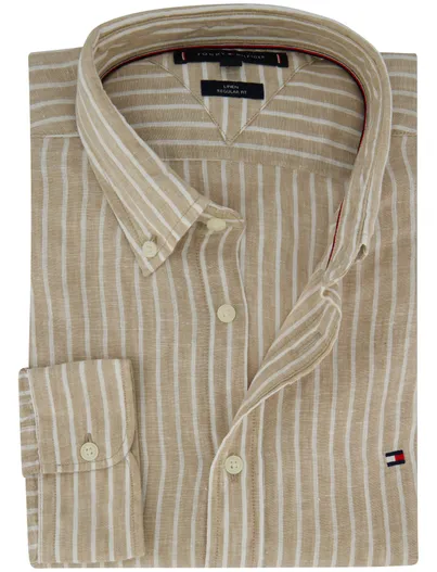 Tommy Hilfiger Tommy Hilfiger overhemd beige 100% linnen strepen