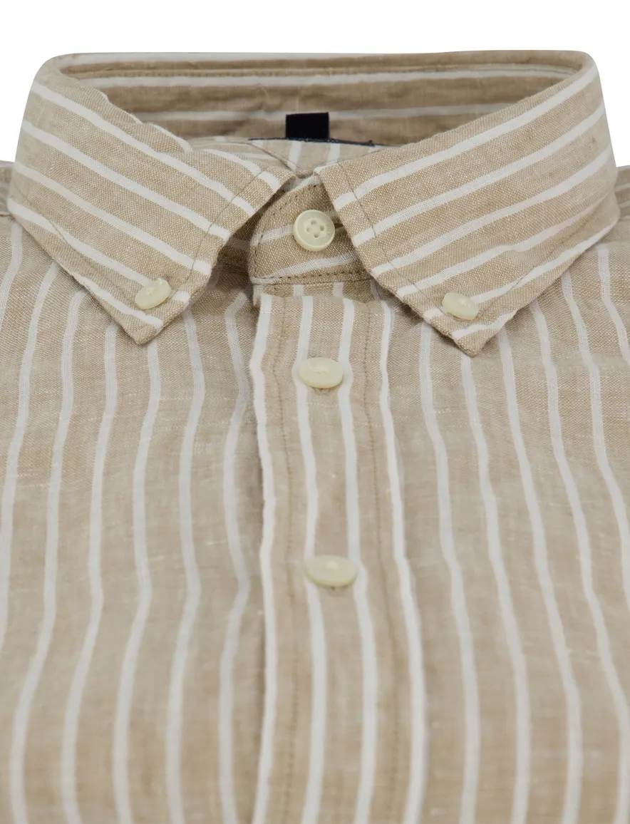 Tommy Hilfiger overhemd beige 100% linnen strepen