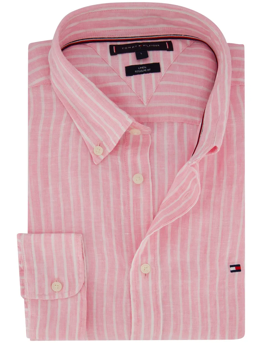 Tommy Hilfiger overhemd roze 100% linnen strepen